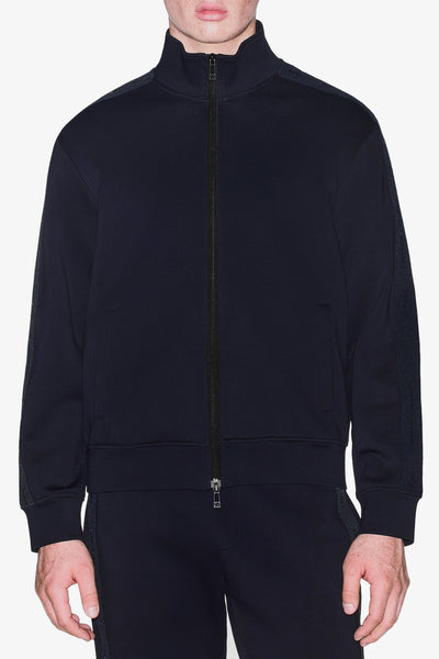 armani exchange Felpa Full Zip In Jersey Di Cotone Stretch Con Bande Logo Blu Uomo