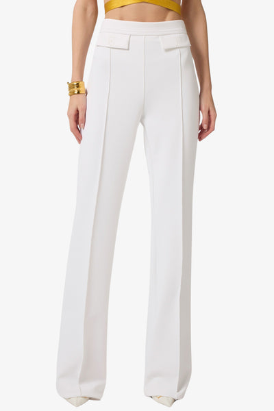 elisabetta franchi Pantaloni In Doppio Crepe Stretch Con Logo Ricamato Bianco Donna, foto 1