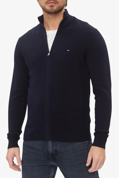 tommy hilfiger Cardigan Full Zip In Misto Cashmere Con Logo Bandierina Ricamato Blu Uomo
