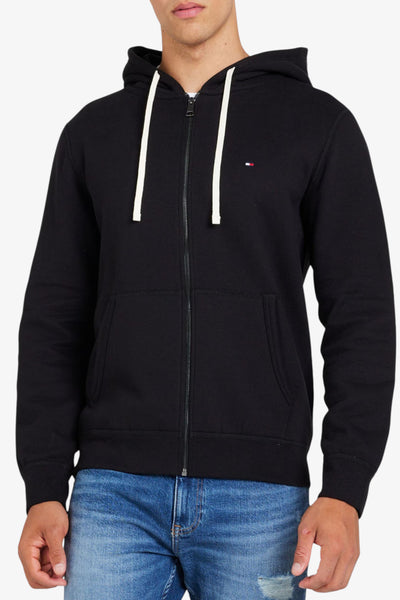 tommy hilfiger Felpa Full Zip Con Cappuccio Logo Bandierina Ricamata Nero Uomo