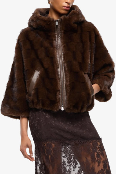 pinko Giacca Full Zip Con Cappuccio In Eco Pelliccia Cadetia Marrone Donna