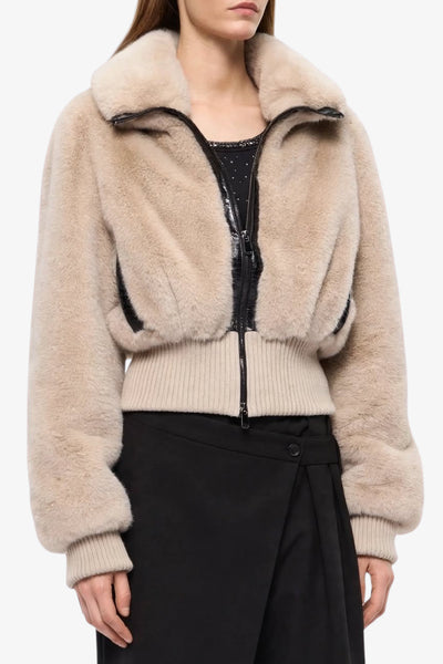 pinko Giacca Bomber Full Zip In Eco Pelliccia Bagels Beige Donna, foto 1