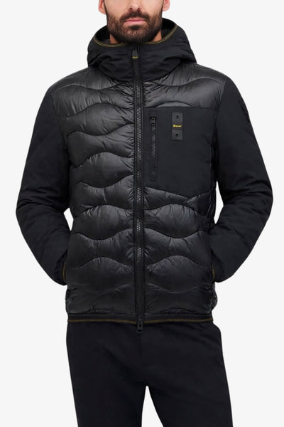 blauer Piumino Full Zip Con Cappuccio E Maniche In Neoprene Albert Nero Uomo