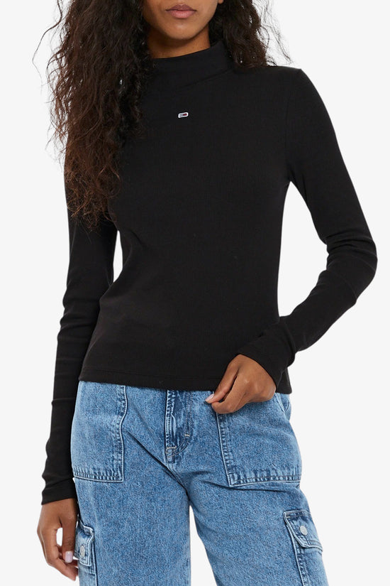  T-Shirt Maniche Lunge Collo Lupetto Con Logo Bandierina Ricamata tommy jeans 