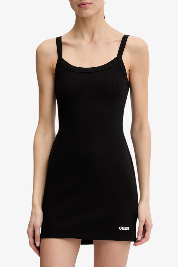 guess Vestito Corto A Costine Jasmine Nero Donna, foto 1
