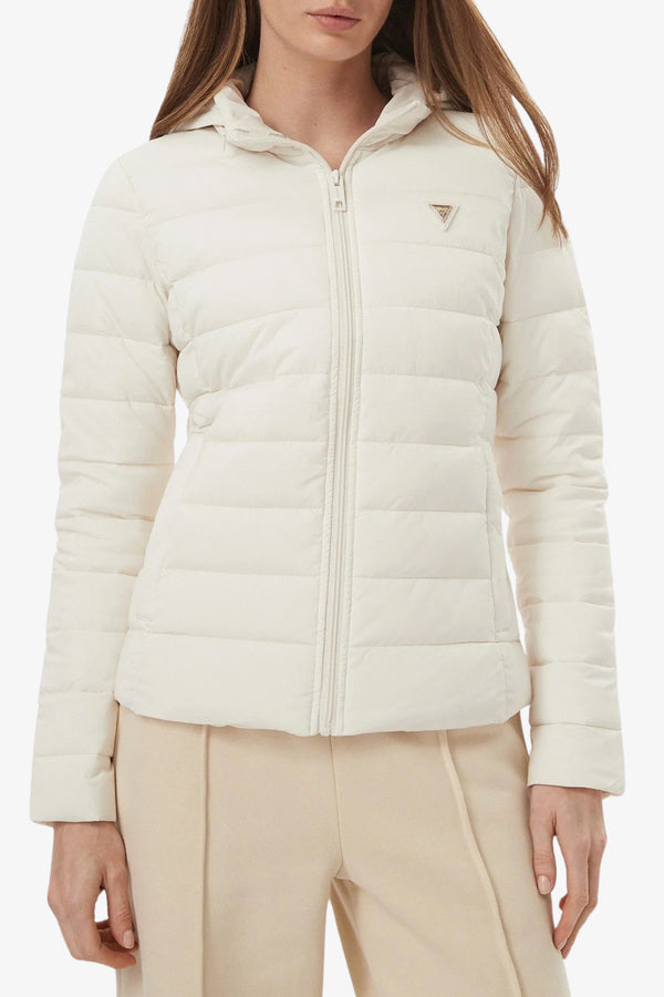 guess Piumino Full Zip Con Cappuccio Solid Bianco Donna, foto 1
