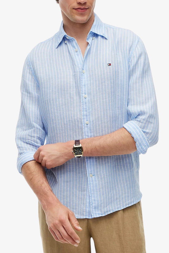  Camicia Maniche Lunghe A Righe Button Down In Puro Lino-tommy hilfiger-Blu-Special_-Mw0mw42400 0a5-1  