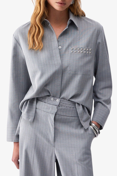 liu jo Camicia Maniche Lunghe Gessata Con Borchie Grigio Donna
