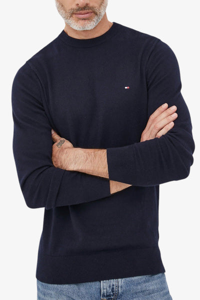 tommy hilfiger Maglione Girocollo In Misto Cashmere Con Logo Bandierina Ricamato Blu Uomo