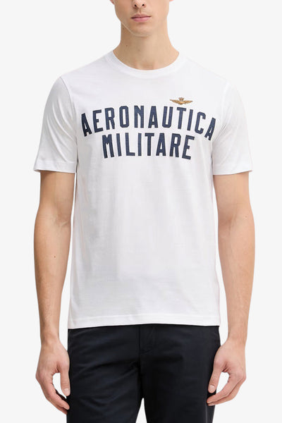 aeronautica militare T-Shirt Maniche Corte Con Logo In Feltro Bianco Uomo