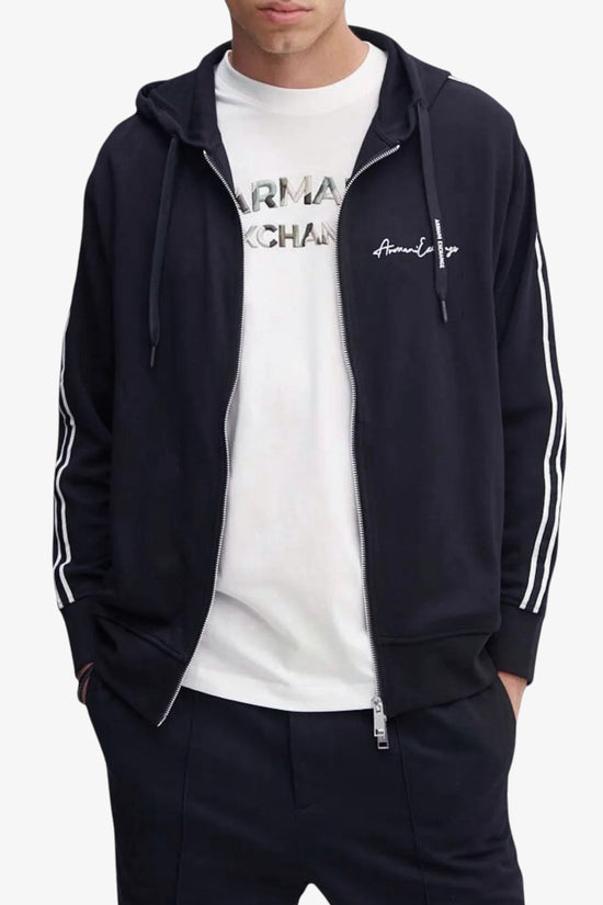  Felpa Full Zip Con Cappuccio Bande Laterali E Logo Script-armani exchange-Blu-Special_-8nzmsh z9n1z9 1583-1  