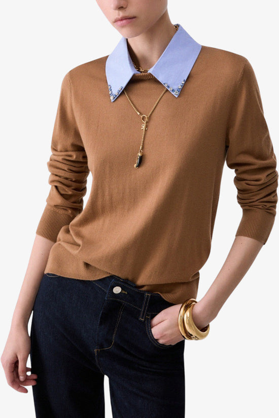  Maglione Girocollo Leggero Collo Camicia Staccabile-liu jo-Marrone-Special_-Wf6452 ma16r l9440-1  