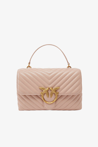 pinko Borsa A Tracolla Media Love Bag Puff In Pelle Nappa Chevron Rosa Donna