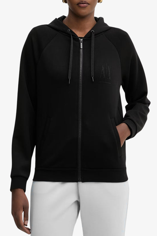  Felpa Full Zip Con Cappuccio In Scuba Di Viscosa Logo AX Con Strass armani exchange 