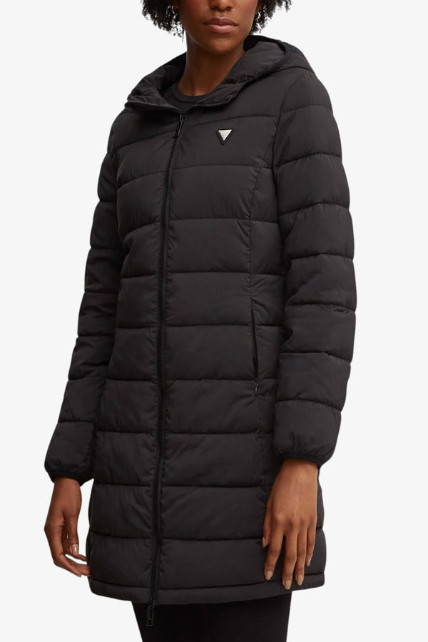 guess Piumino Lungo Full Zip Con Cappuccio New Aleta Nero Donna, foto 1