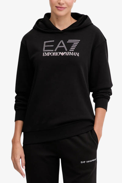 emporio armani ea7 Felpa Con Cappuccio Logo Series Con Strass Nero Donna, foto 1