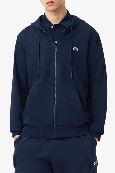 lacoste Felpa Full Zip Con Cappuccio Logo Piccolo Ricamato Blu Uomo