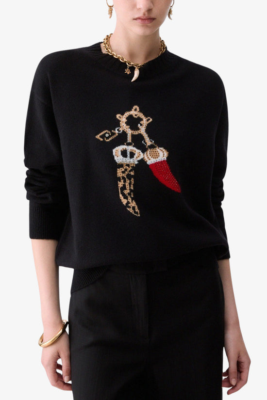  Maglione Girocollo Jacquard In Lana Con Charm-liu jo-Nero-Special_-Wf6457 ms009 l9457-1  
