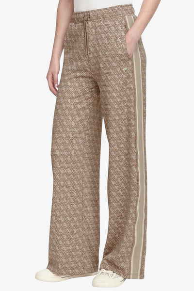 guess Pantaloni Con Bande E Logo 4g All-over Monaco Marrone Donna