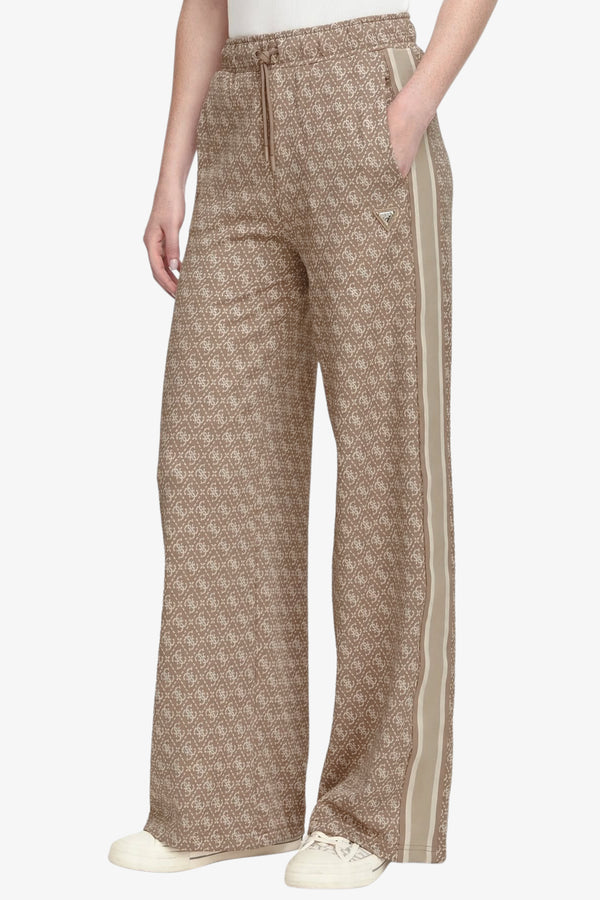 guess Pantaloni Con Bande E Logo 4g All-over Monaco Marrone Donna, foto 1
