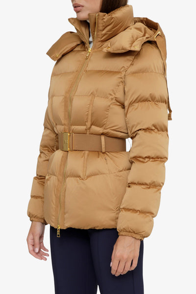 elisabetta franchi Piumino Full Zip Con Cappuccio E Cintura Marrone Donna
