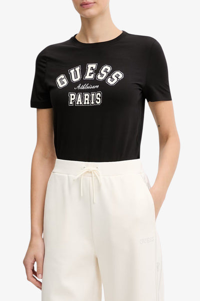 guess T-Shirt Maniche Corte Logo Stampato Con Strass Anita Nero Donna