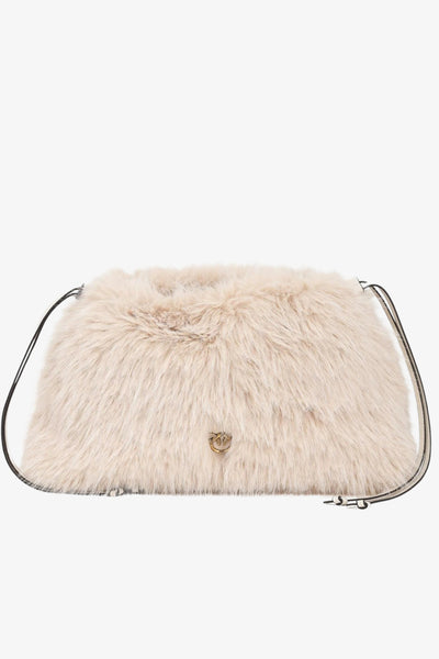 pinko Borsa Maxi Clutch Con Tracolla Aspen In Eco Pelliccia Bianco Donna