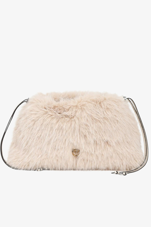 pinko Borsa Maxi Clutch Con Tracolla Aspen In Eco Pelliccia Bianco Donna, foto 1