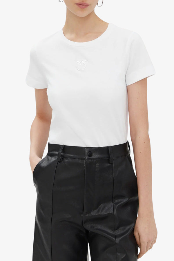 pinko T-Shirt Maniche Corte Logo Ricamato Bianco Donna, foto 1
