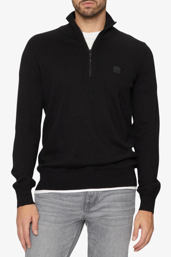 boss Maglione 1/2 Zip In Cotone E Cashmere Con Toppa Logo Nero Uomo, foto 1