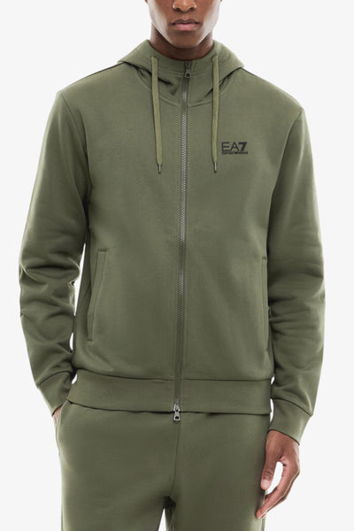 emporio armani ea7 Felpa Full Zip Con Cappuccio Core Identity Verde Uomo