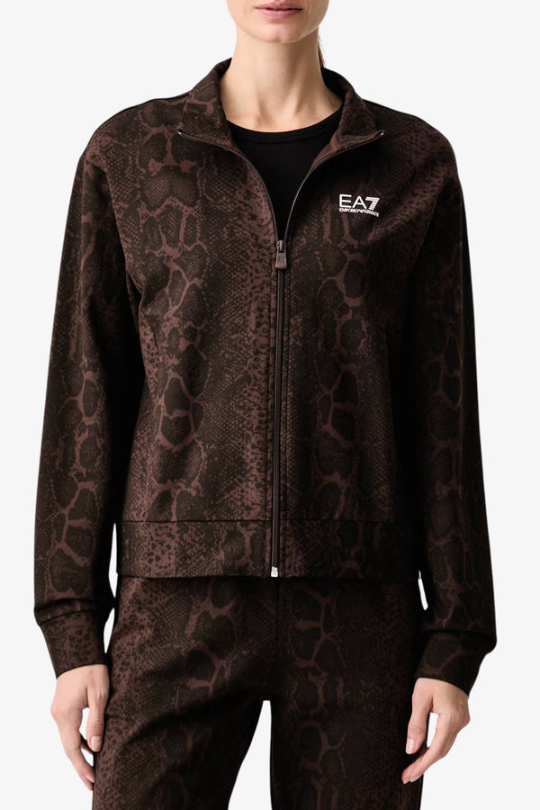 emporio armani ea7 Felpa Full Zip Graphic Series Stampa Pitonata Marrone Donna, foto 1