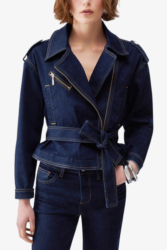  Giacca Chiodo Full Zip Con Cintura In Denim liu jo 