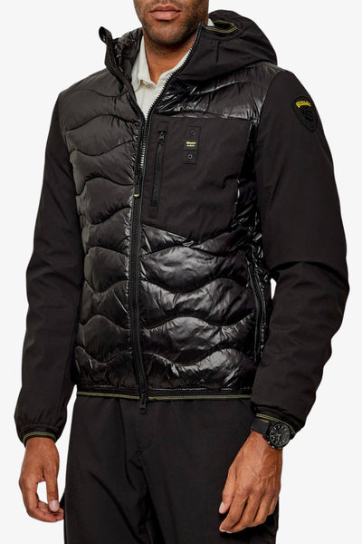 blauer Piumino Full Zip Con Cappuccio Maniche Neoprene Albert Nero Uomo