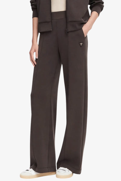 guess Pantaloni A Gamba Dritta In Tessuto Scuba Olympe Marrone Donna, foto 1