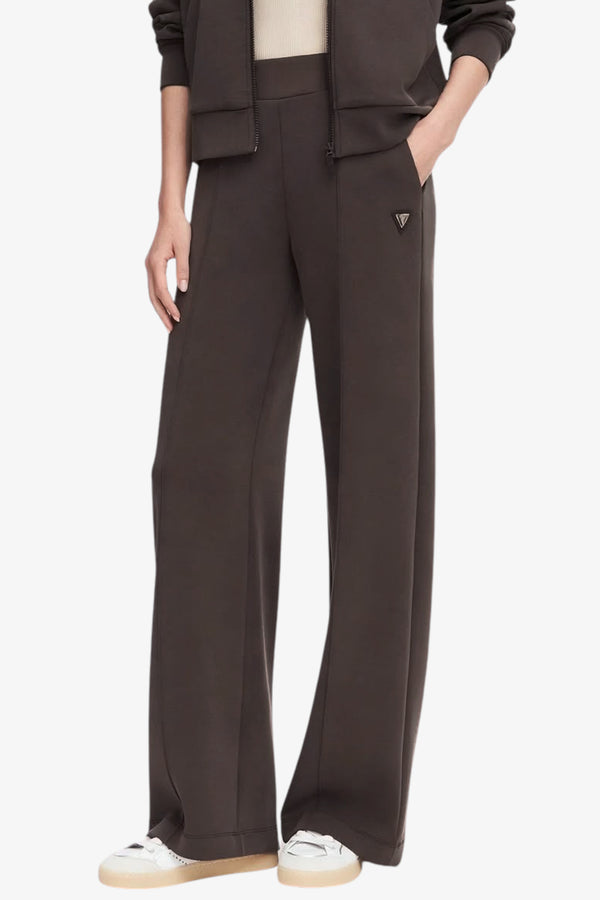 guess Pantaloni A Gamba Dritta In Tessuto Scuba Olympe Marrone Donna, foto 1