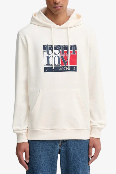 tommy jeans Felpa Con Cappuccio Stampa Logo Bianco Uomo, foto 1