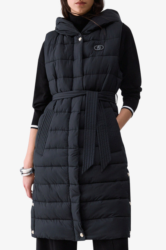  Gilet Lungo Full Zip Con Cappuccio E Cintura-liu jo-Nero-Special_-Tf6026 ts72a 22222-1  