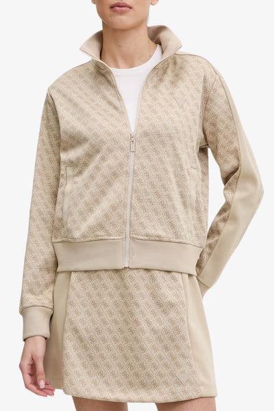 guess Felpa Full Zip Logo All-Over Maya Beige Donna
