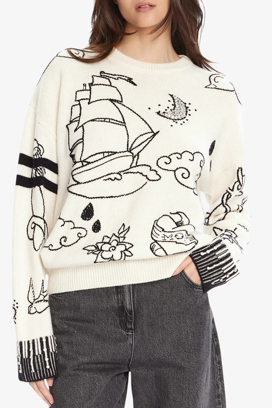  Maglione Girocollo Con Ricami E Pietre pinko 