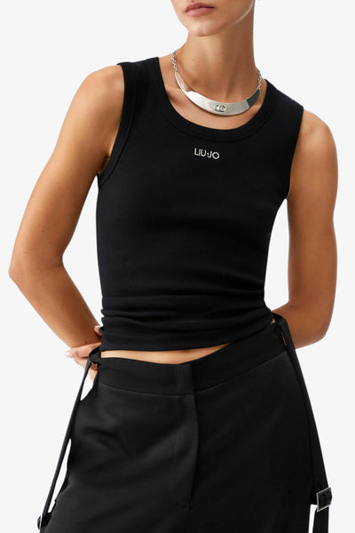 liu jo Canotta A Costine Logo Piccolo Ricamato Nero Donna, foto 1