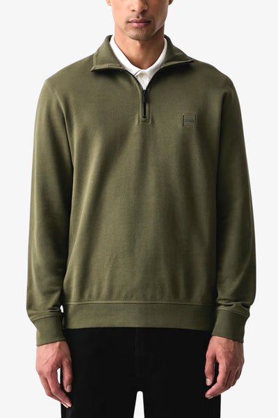 boss Felpa 1/2 Zip Con Toppa Logo Verde Uomo