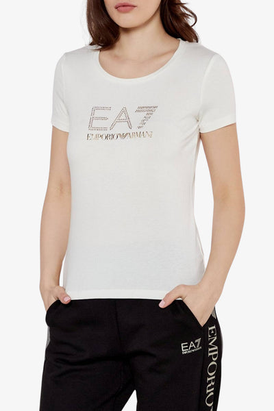 emporio armani ea7 T-Shirt Maniche Corte Big Logo Series Con Borchiette Bianco Donna