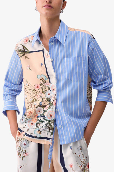 liu jo Camicia Maniche Lunghe In Twill Stampato E Popeline A Righe Multicolore Donna
