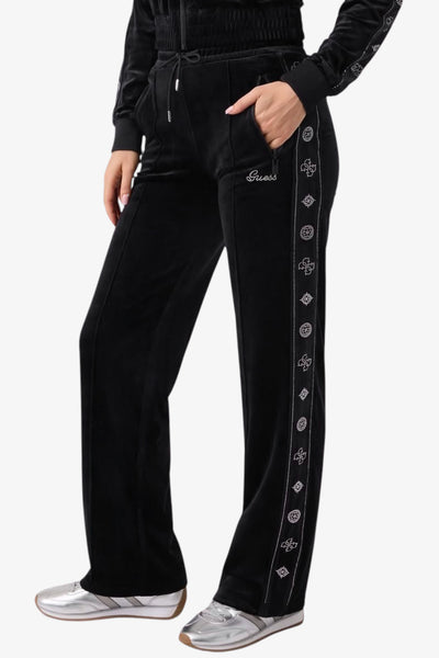 guess Pantaloni In Velluto Con Dettagli Strass Amalia Nero Donna, foto 1