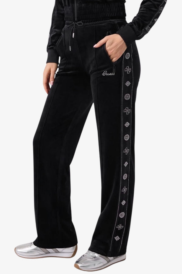 guess Pantaloni In Velluto Con Dettagli Strass Amalia Nero Donna, foto 1