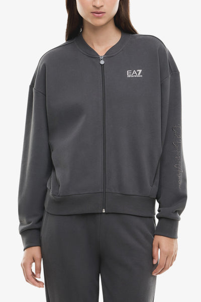 emporio armani ea7 Felpa Full Zip Logo Series Con Borchie Grigio Donna