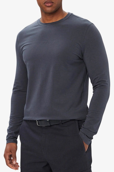 boss T-Shirt Maniche Lunghe Logo Piccolo Gommato Grigio Uomo