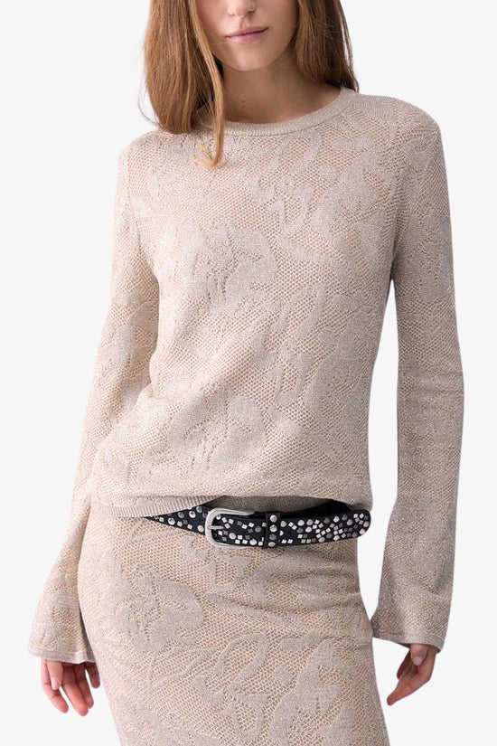  Maglia Maniche Lunghe In Pizzo Lamé-liu jo-Beige-Special_-Wf6093 ma26s 30403-1  