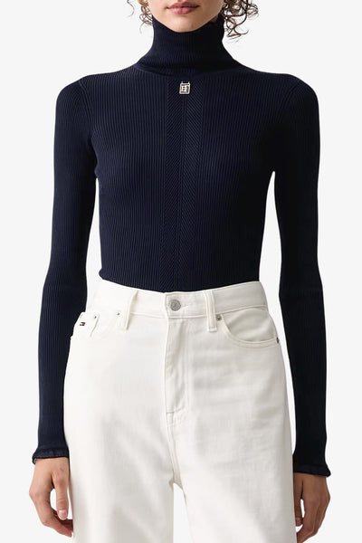 elisabetta franchi Dolcevita Maglione Con Dettaglio Logo Blu Donna